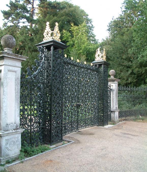 Catton Park, Norwich: Gates originally made by Barnard and Bishop during the 1860s, were removed and reset in new foundations 
