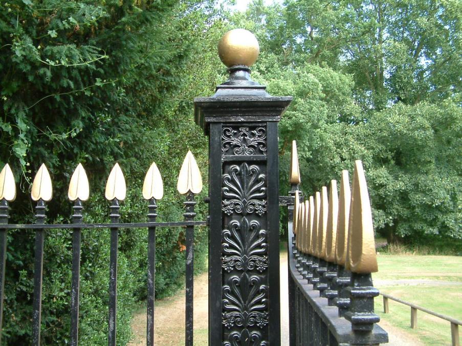 Weston Park Gates, Weston Longville: Many repairs were made to the gate parts after a bus crash